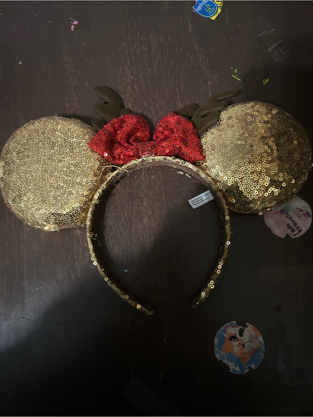 Disney Adult Minnie Mouse Reindeer Holiday Christmas Sequin Headband Gold One Sz